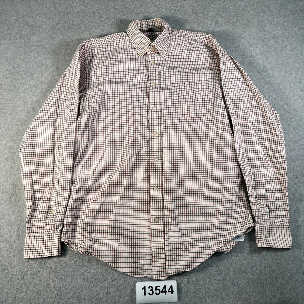 Land's End Dress Shirt Mens 15.5 Tan Grid Check Cotton Tailored Fit Professional